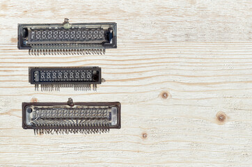 the display of the cash register on a white wooden background