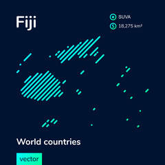 Stylized Striped Fiji Islands Vector Map