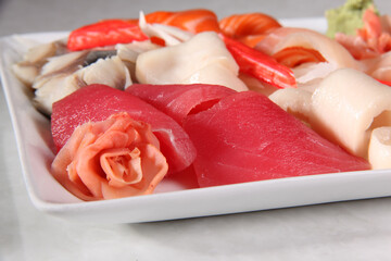 Chirashi: sushi salad styled with ginger flower