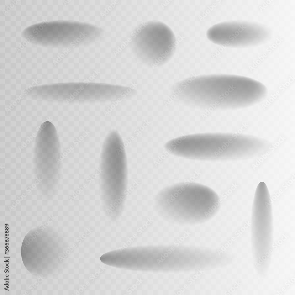 Poster set different shape oval shadow isolated on transparent background. vector illustration