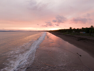 Beautiful Sunset with magic colors on the beach of Costa Rica