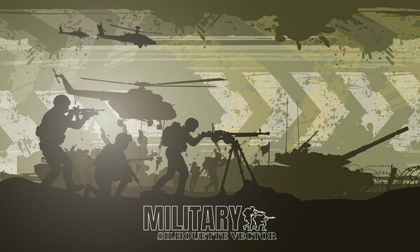 Military vector illustration, Army background, soldiers silhouettes, Happy veterans day .