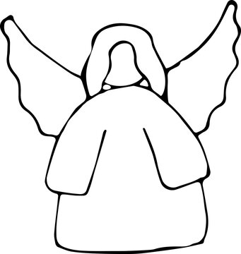 Vector illustration of an angel figurine in the Doodle style. Black outline on an isolated white background. Concept of Valentine's day, Christmas, new year. Can be used for fabric, textile, Wallpaper