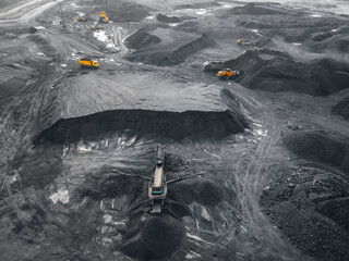 Open pit mine, extractive industry for coal, top view aerial drone