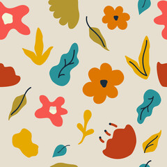 Hand drawn flowers seamless pattern. Contemporary style art. Trendy textile print. 