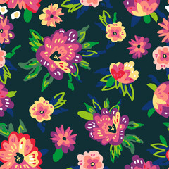 Tulips on white background. Sketchy floral print.