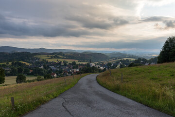 Abendsonne über der Sächsischen Schweiz bei Sebnitz