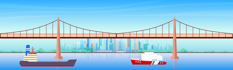 City harbor flat color vector illustration