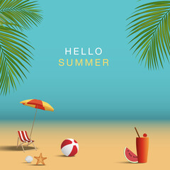 Summer beach vector background concept. Holiday in summer. Travel to the Sea.