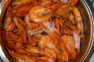 Bowl of boiled shrimps