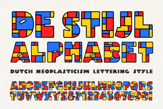 De Stijl alphabet is a Lettering Style Inspired by the Dutch Neoplasticism Art and Archtecture Movement in the Early 20th Century. Translation: De Stijl Means "The Style."