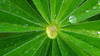 Fototapeta na wymiar Dewdrop on a green leaf. Leaves with a drop of rain macro.