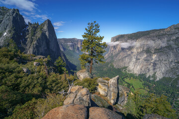 hiking the four mile trail in yosemite national park in california, usa