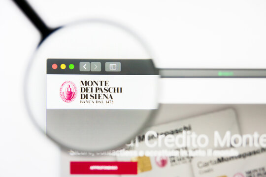 Los Angeles, California, USA - 5 April 2019: Illustrative Editorial of Banca MPS website homepage. Banca MPS logo visible on display screen.