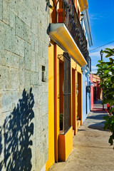 青空にはえるメキシコ　オアハカの美しく鮮やかなコロニアルタウン　コピースペースあり　 　Oaxaca, a beautiful and vibrant colonial town in Mexico that can be seen under the blue sky with copy space