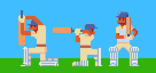 Fototapeta premium Baseball player character with a bat isolated vector illustration. Baseball american sport pixel art style. Design for logo and app. Game assets 8-bit.