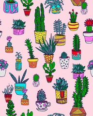 Seamless pattern with cacti. Houseplants. Can be used as print on textiles and wrapping paper