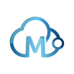 Digital Tech Cloud Logo design with initial letter M sign Vector Illustrations