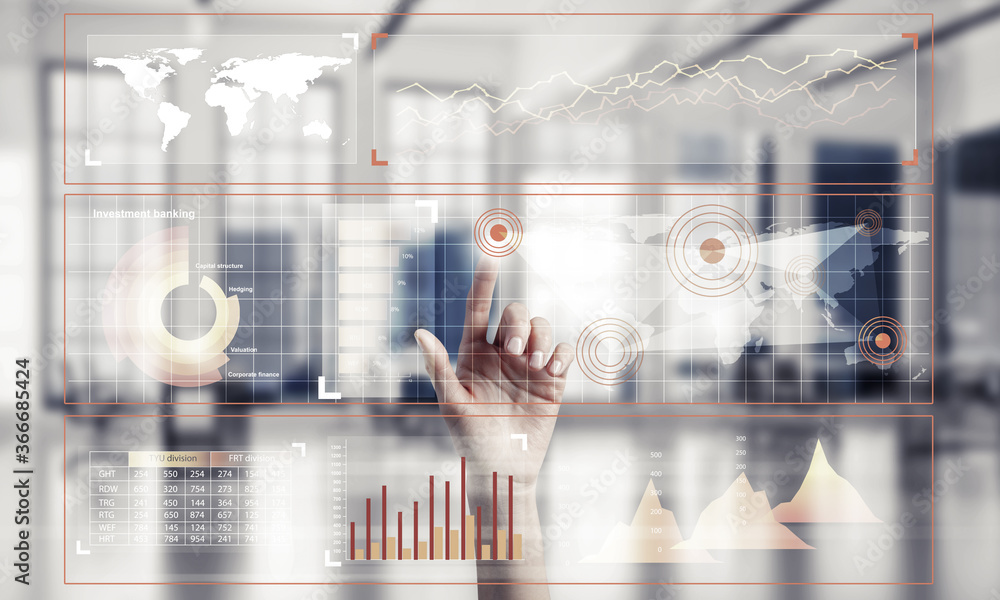 Aufkleber concept of using modern technologies for business globalization and networking