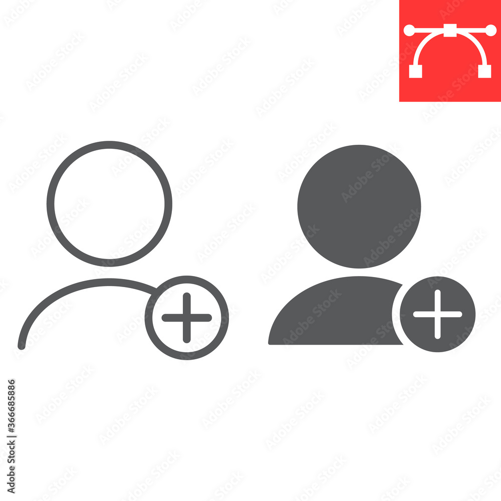 Poster add new user line and glyph icon, ui and button, account sign vector graphics, editable stroke linea