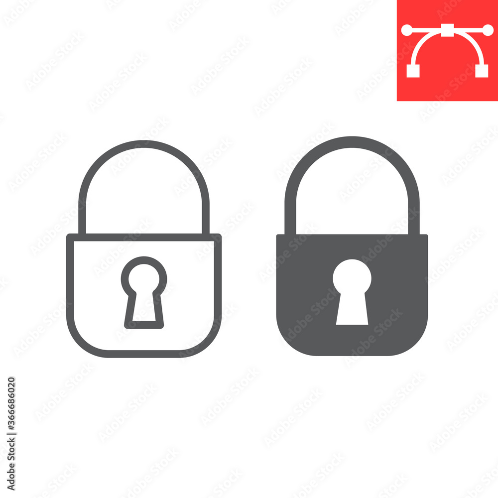 Poster lock line and glyph icon, ui and button, padlock sign vector graphics, editable stroke linear icon, 
