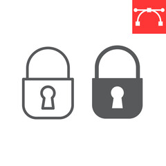 Lock line and glyph icon, ui and button, padlock sign vector graphics, editable stroke linear icon, eps 10.