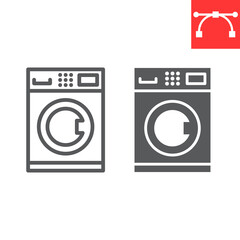 Self service laundry line and glyph icon, dry cleaning and wash, washing machine sign vector graphics, editable stroke linear icon, eps 10.