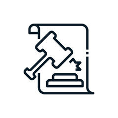 Approved contract with a gavel outline icons. Vector illustration. Editable stroke. Isolated icon suitable for web, infographics, interface and apps.