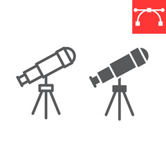 Telescope line and glyph icon, school and education, telescope sign vector graphics, editable stroke linear icon, eps 10.