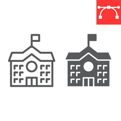 School Building line and glyph icon, school and education, house sign vector graphics, editable stroke linear icon, eps 10.