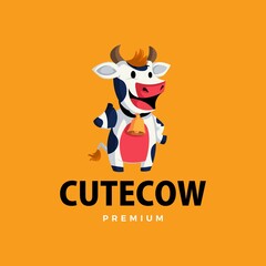 cow thumb up mascot character logo vector icon illustration
