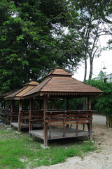 Fototapeta na wymiar Exterior architecture and design of Traditional Thai style wooden pavilion house