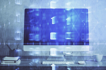 Double exposure of computer and technology theme hud. Concept of innovation.