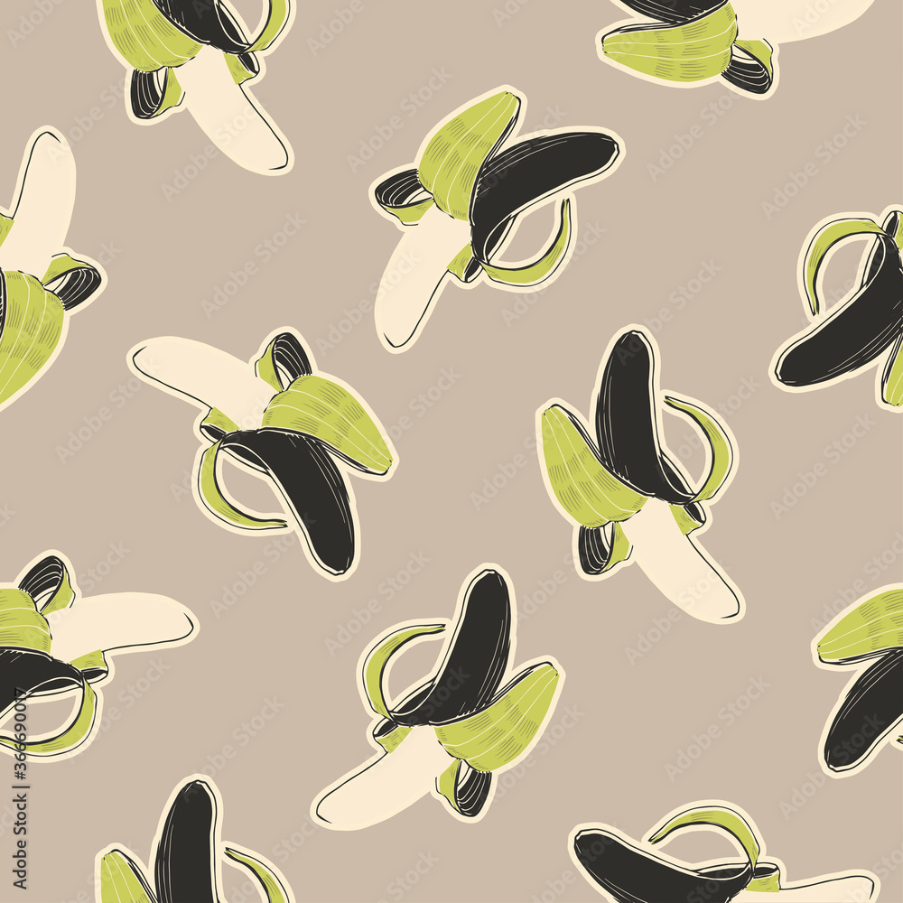 Poster seamless vector pattern with color bananas
