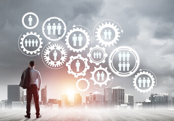 Social connection concept drawn on screen as symbol for teamwork and cooperation