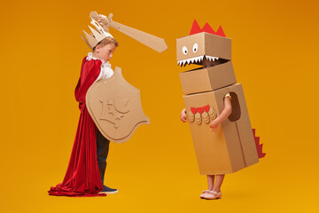 battle with cardboard dragon