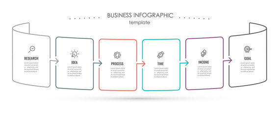 Business Infographic template. Thin line design with icons and 6 options or steps.