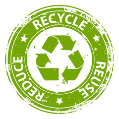 Recycle  Reuse Reduce green emblem or symbol rubber stamp icon isolated on white background