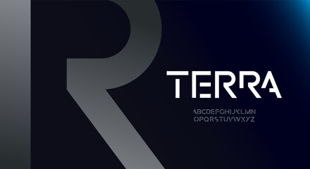 Terra. Abstract technology science alphabet font. digital space typography vector illustration design
