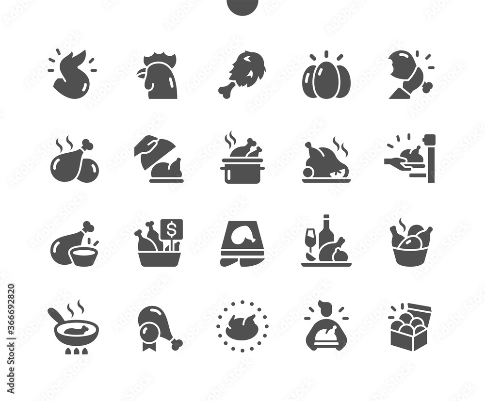 Poster chicken well-crafted pixel perfect vector solid icons 30 2x grid for web graphics and apps. simple m