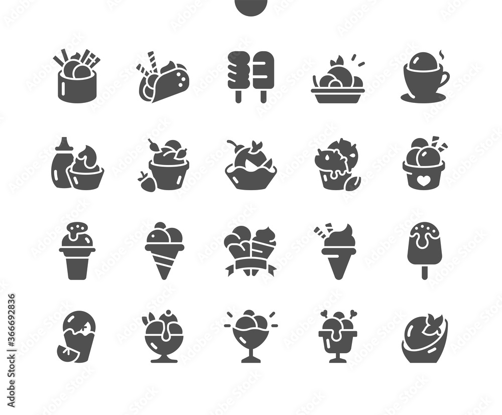 Poster ice cream 2 well-crafted pixel perfect vector solid icons 30 2x grid for web graphics and apps. simp