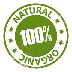 Natural Organic 100 percent green round rubber stamp icon isolated on white background