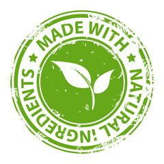 Made with Natural ingredients 100 percent organic product rubber stamp icon