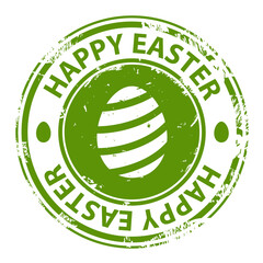 Happy Easter green rubber stamp with egg symbol icon isolated on white background