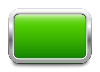 Rectangular green metal button isolated on a white background. Blank template with copy space. EPS10 vector file
