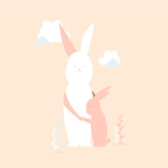 Vector illustration of a mom and her baby rabbit.