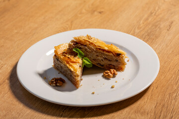 Baklava served on white plate