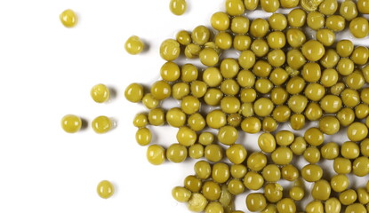 Cooked peas isolated on white background, top view