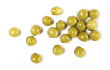 Cooked peas isolated on white background, top view