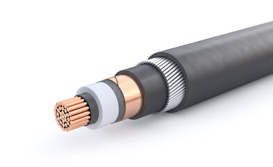 Cable structure. Piece of cable on a white background